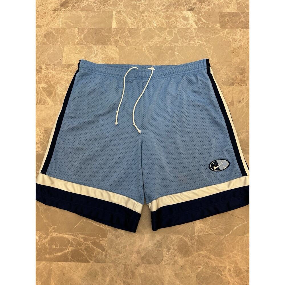 Vintage 90s Nike Obsidian Blue Navy White Tag Basketball Shorts Size L UNC